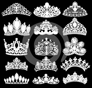 set of silhouettes of ancient crowns, tiaras, tiara