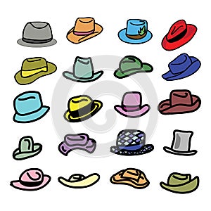 Illustration of a set of various hats on white background - vector