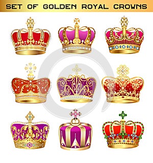 Illustration  set of vintage crowns with precious stones