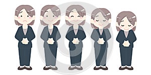 Illustration set of women wearing suits, whole body, bow, pants style