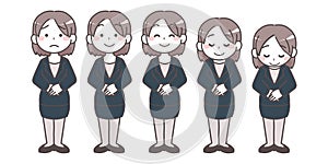 Illustration set of women wearing suits, whole body, bow, pants style
