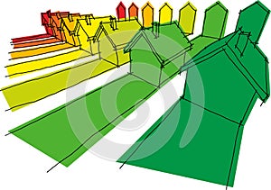 illustration of seven houses in energy rating diagram