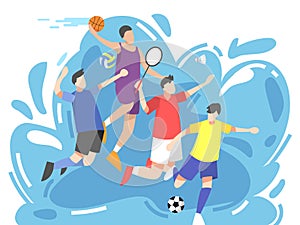 illustration of several sports athletes with different poses. flat vector