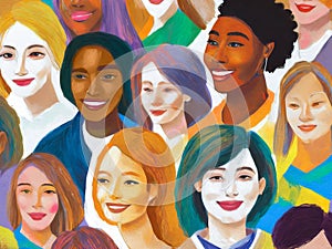 illustration of several women of different ethnicities reflecting female diversity