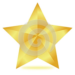 Illustration of a shiny golden star shape isolated on a white background