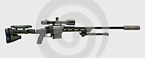 Modern sniper rifle on white