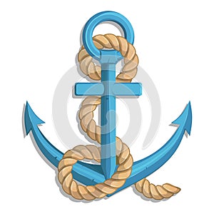 Illustration of a ship`s anchor with a rope and ship.