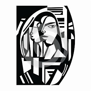 Geometric Cubism Illustration: Bold Black And White Twoway Relationship photo