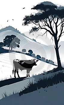 Cows in Forested Pasture: Illustration of Agroforestry Integration photo