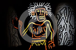 An illustration showcasing the depiction of a Neanderthal man in cave drawings style, providing a glimpse into the