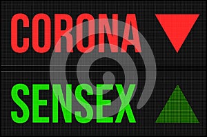 Illustration showing decrease in corona cases and increase in sensex