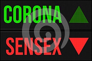 Illustration showing increase in corona cases and decrease in sensex