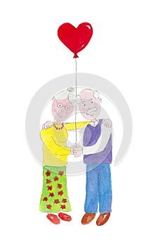 Illustration showing a lovely old couple in love.