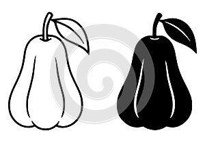 Water apple illustration icon, black and white, outline and silhouette versions