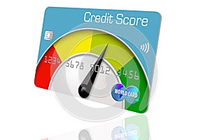 This illustration shows a credit score using a credit score meter.