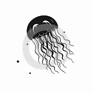 Simple black and white jellyfish art illustration vector design silhouette