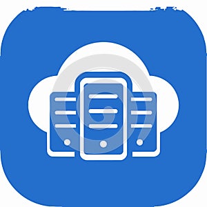 Cloud server data storage and hosting technology icon with database servers and cloud computing network concept.
