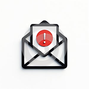 Illustration shows an open envelope with a red notification alert and white exclamation mark. This digital mail graphic