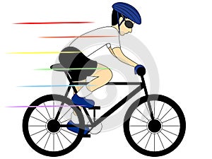 This illustration shows a person riding a bicycle