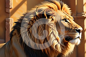 Illustration: Side Profile of Young Lion\'s Head - Room for Advertisement Text on Copy Space Background