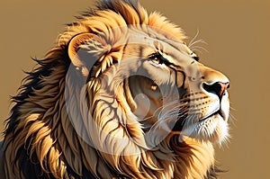 Illustration: Side Profile of Young Lion\'s Head - Room for Advertisement Text on Copy Space Background