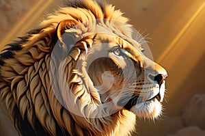 Illustration: Side Profile of Young Lion\'s Head - Room for Advertisement Text on Copy Space Background