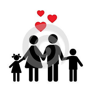 Illustration sign silhouette of a happy family on a white background.