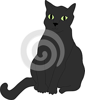 Illustration of a silhouette of a black cat on a white background. Vector image for Halloween celebration, ready to use, eps