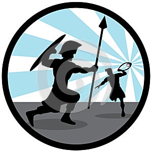 Illustration silhouette of David fighting with Goliath
