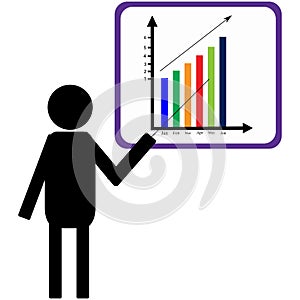 Illustration of silhouette man explaining with column chart photo
