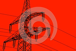 Illustration silhouette of a power line red background