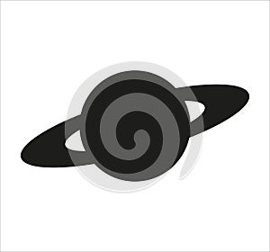 Illustration of a silhouette of Saturn planet icon isolated on a white background