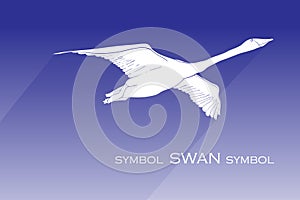 Illustration of silhouette swan vector icon. flying swan with shadow sign on blue background. swan icon for web and app.