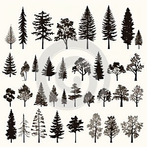 Illustration of silhouette trees set on a white background