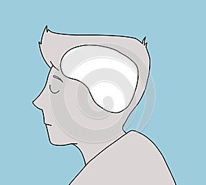 Illustration of the silhouette of a young boy in which the silhouette of his brain is seen