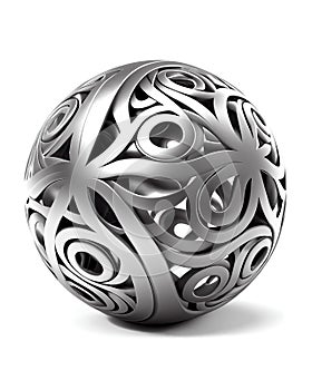 An Illustration of silver decorative ornate sphere, Humanly enhanced AI-Generated image
