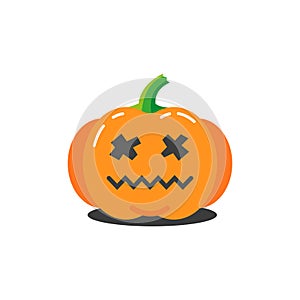 Illustration of a simple animated cartoon funny pumpkin for halloween that seemed to have died