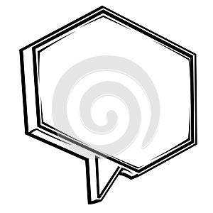Simple black and white line drawing of an empty hexagonal speech bubble on a plain background.