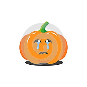 Illustration of a simple cartoon funny pumpkin for halloween which cries