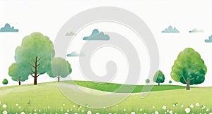 Illustration- Simple grassland and trees watercolour