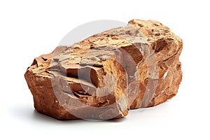 A simple piece of clay, resembling an irregular rock or small mountain on the ground, isolated against white background. the