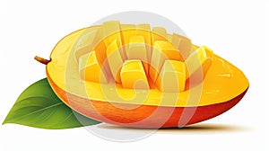 an illustration of a single, impeccably rounded slice of a mango