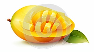 an illustration of a single, impeccably rounded slice of a mango