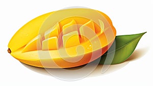 an illustration of a single, impeccably rounded slice of a mango