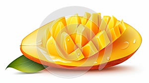 an illustration of a single, impeccably rounded slice of a mango