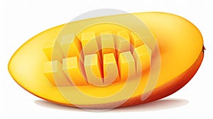 an illustration of a single, impeccably rounded slice of a mango