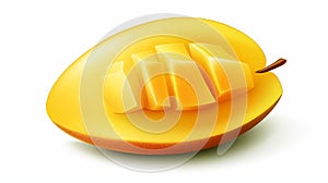 an illustration of a single, impeccably rounded slice of a mango