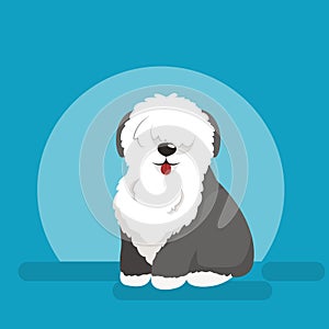 Illustration of sitting funny dog, Old English Sheepdog