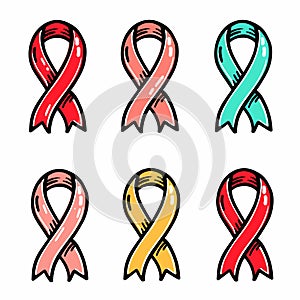 Illustration six colorful ribbons symbolizing support awareness different causes, ribbon photo