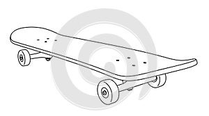 Illustration of Skateboard in Outline Style, Half Turn View